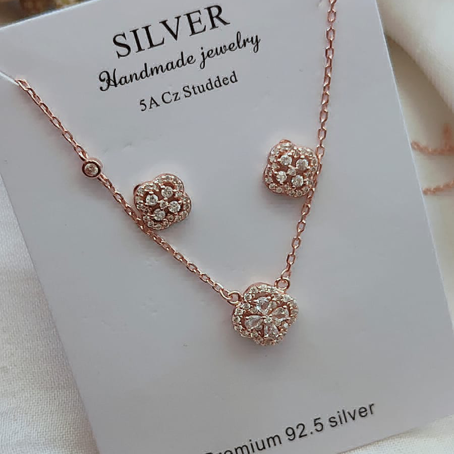 Rose Gold Square CZ Pendant Set